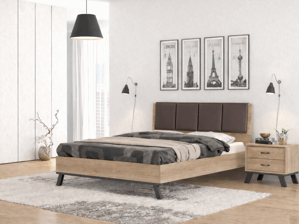 ΚΡΕΒΑΤΙ ΞΥΛΙΝΟ ΜΕ ΚΕΦΑΛΑΡΙ ΕΠΕΝΔΥΜΕΝΟ ΑΠΟ ΔΕΡΜΑΤΙΝΗ "Νο1069" - Image 2