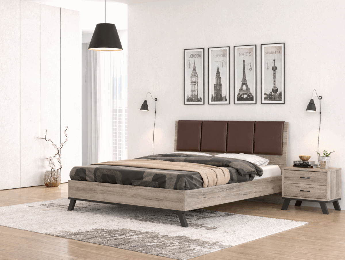 ΚΡΕΒΑΤΙ ΞΥΛΙΝΟ ΜΕ ΚΕΦΑΛΑΡΙ ΕΠΕΝΔΥΜΕΝΟ ΑΠΟ ΔΕΡΜΑΤΙΝΗ "Νο1069" - Image 3