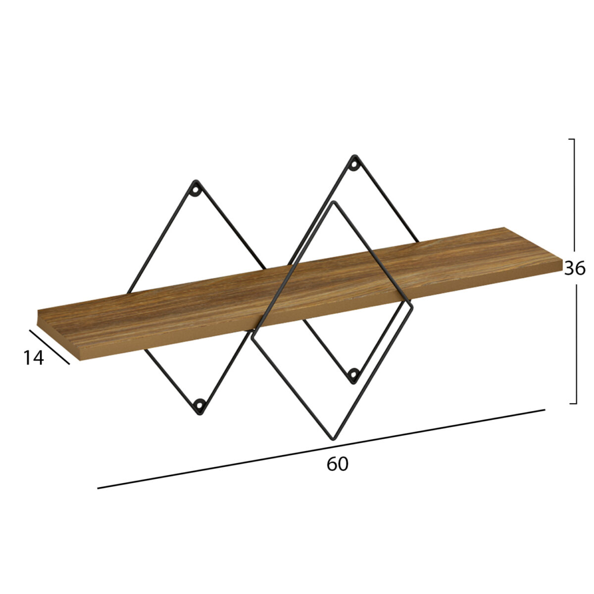 ΕΠΙΤΟΙΧΙΟ ΡΑΦΙ CHANTRIA LH10.8934.11 ΜΕΛΑΜΙΝΗ ΣΕ ΟΑΚ ΧΡΩΜΑ-ΜΕΤΑΛΛΟ ΜΑΥΡΟ 60x14x36Υεκ. - Image 2