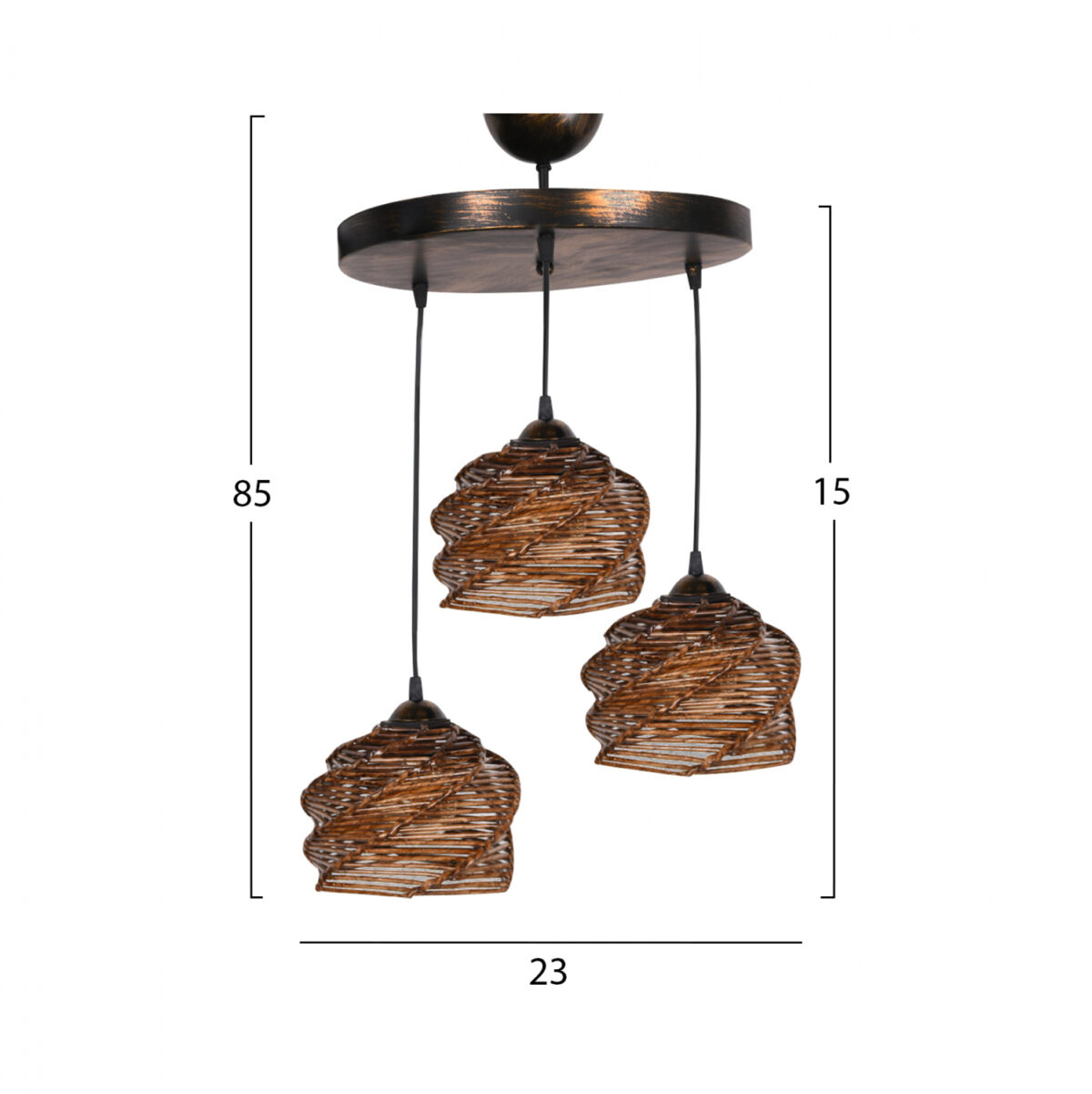 ΦΩΤΙΣΤΙΚΟ ΟΡΟΦΗΣ ΕΣΩΤΕΡΙΚΟΥ ΧΩΡΟΥ ΚΡΕΜΑΣΤΟ 3ΦΩΤΟ ΞΥΛΟ BAMBOO ΚΑΡΥΔΙ LH10.7479 23x15εκ. - Image 2
