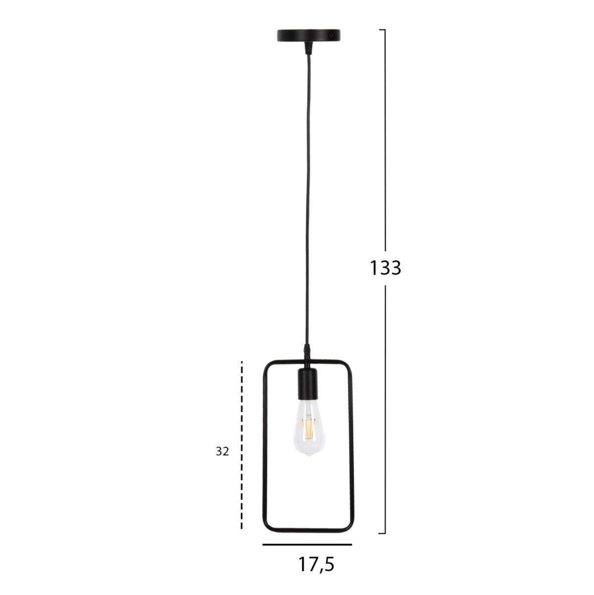 ΦΩΤΙΣΤΙΚΟ ΟΡΟΦΗΣ ΚΡΕΜΑΣΤΟ LH10.4097 ΜΑΥΡΟ ΜΕΤΑΛΛΙΚΟ ΟΡΘΟΓΩΝΙΟ 17,5x133Υεκ. - Image 2