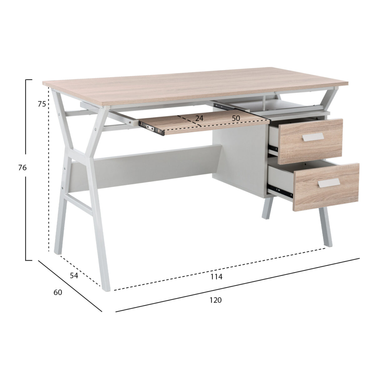 ΓΡΑΦΕΙΟ VITINO LH10.2130.01 ΜΕΛΑΜΙΝΗ-ΜΕΤΑΛΛΟ ΣΕ SONAMA-ΛΕΥΚΟ 120X60X76εκ. - Image 2