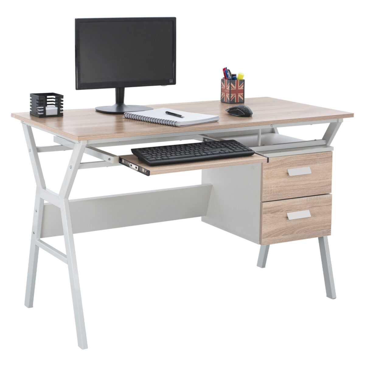 grafeio-sonoma-leyko-me-leyko-skeleto-fb ΓΡΑΦΕΙΟ VITINO LH10.2130.01 ΜΕΛΑΜΙΝΗ-ΜΕΤΑΛΛΟ ΣΕ SONAMA-ΛΕΥΚΟ 120X60X76εκ. - Image 1