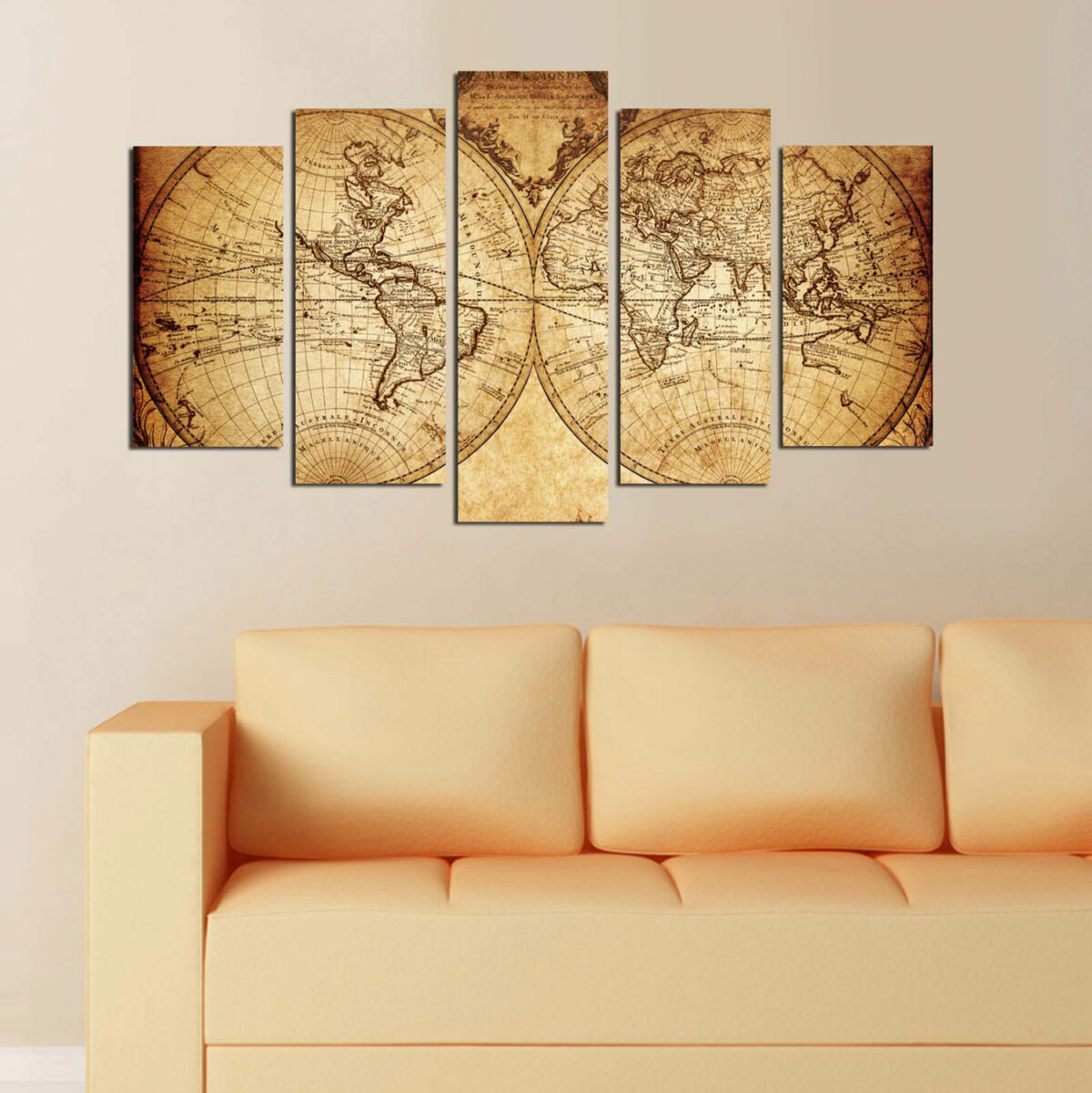 ΠΕΝΤΑΠΤΥΧΟΣ ΠΙΝΑΚΑΣ MDF VINTAGE WORLD MAP LH10.7206.06 100X60x0,3 εκ. - Image 3