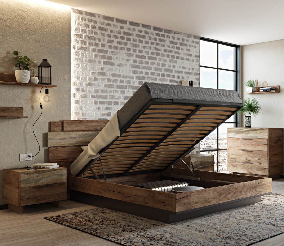 krevati komodina silia lightbrownrusticoak 1
