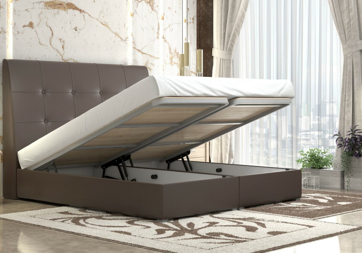 myluxurybed 1060 καφε τεχνοδερμα μηχανισμο