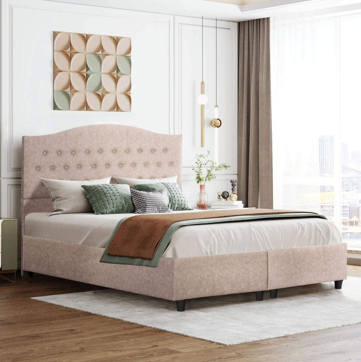 ΚΡΕΒΑΤΙ MALENA LH10.638.22 ΜΠΕΖ ΥΦΑΣΜΑ Τ. NUBUCK ΓΙΑ ΣΤΡΩΜΑ 150x200εκ. - Image 2