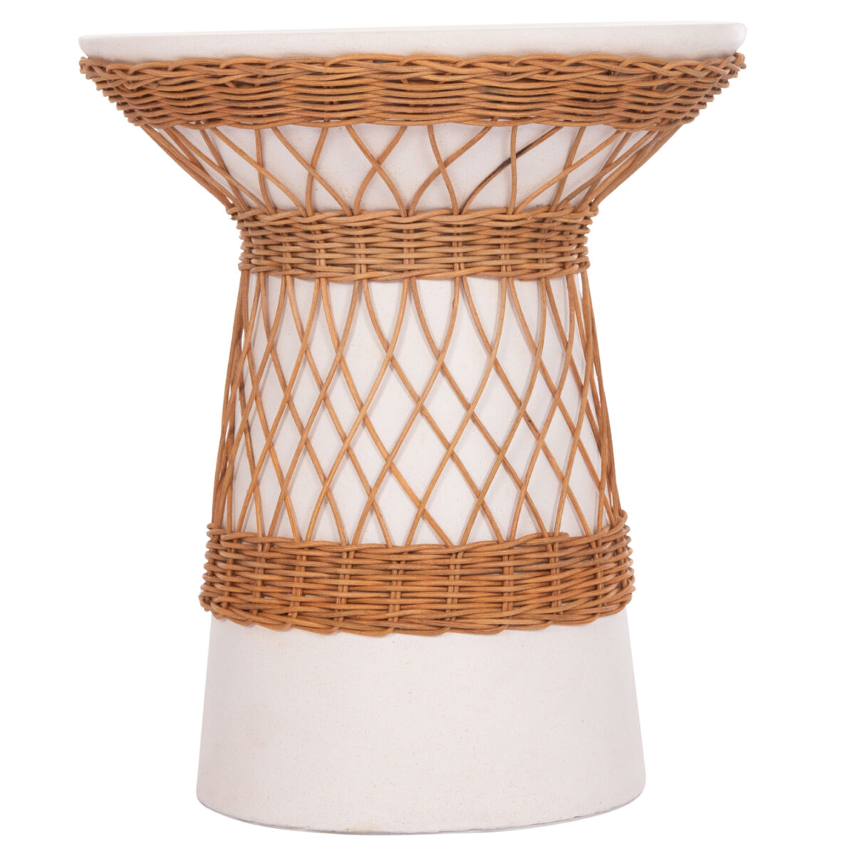 ΒΟΗΘΗΤΙΚΟ ΤΡΑΠΕΖΙ ΣΤΡΟΓΓΥΛΟ DELIA LH10.18167.02 FIBER CEMENT ΛΕΥΚΟ & RATTAN Φ40x45Υεκ - Image 3