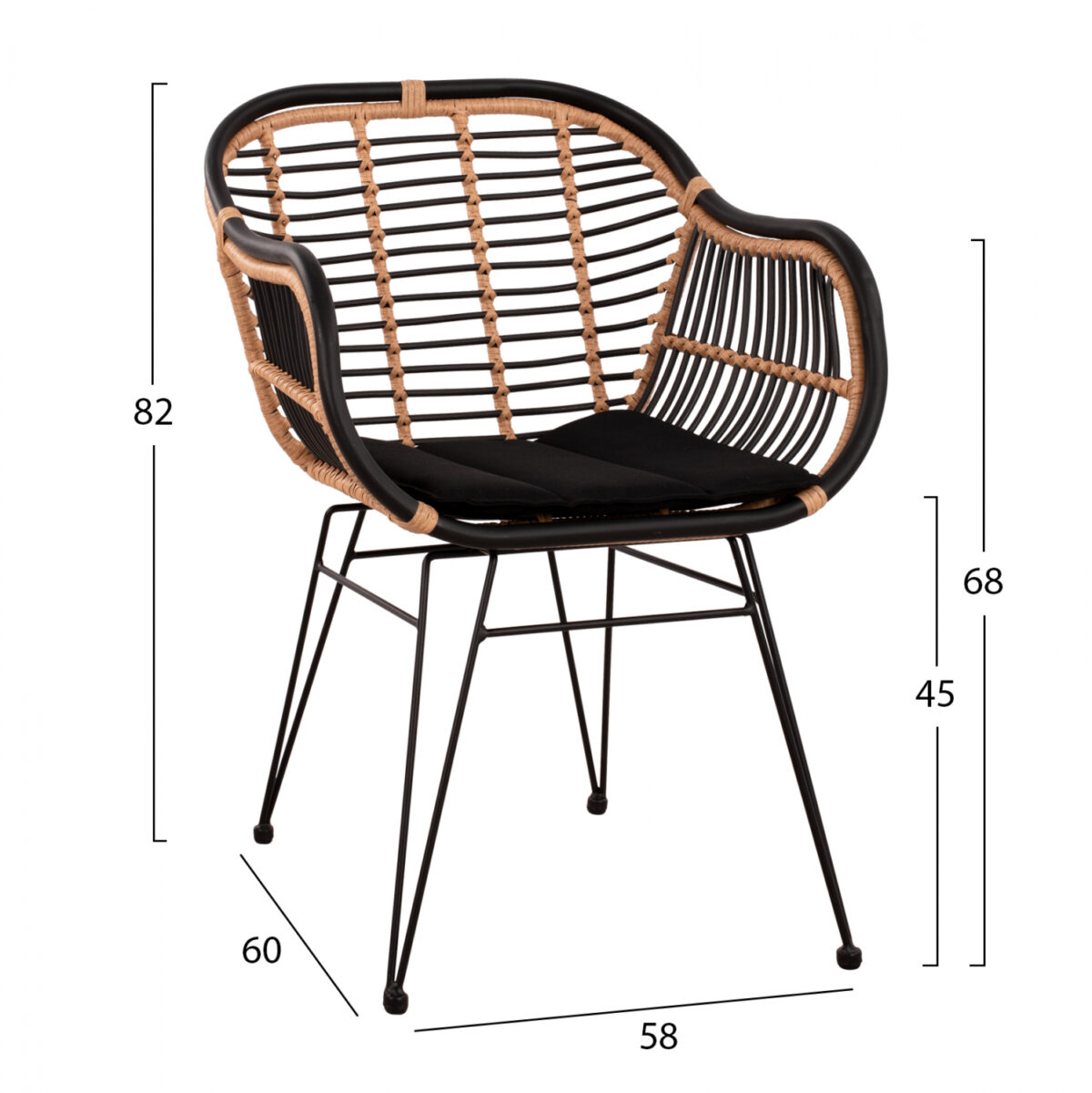 ΠΟΛΥΘΡΟΝΑ ΜΕ ΜΑΞΙΛΑΡΙ ΜΕΤΑΛΛΙΚΗ ALLEGRA LH10.5663 ΜΕ WICKER ΜΠΕΖ & ΜΑΥΡΟ ΧΡΩΜΑ  58x60x82Υ εκ. - Image 2