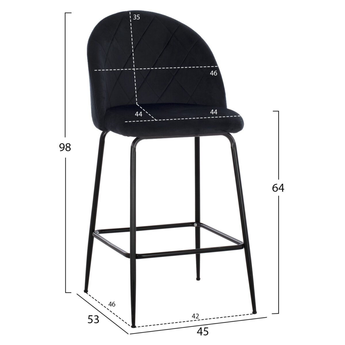 ΣΚΑΜΠΟ ODED ΜΕΣΑΙΟΥ ΥΨΟΥΣ LH10.8732.14 ΜΕ ΜΕΤΑΛΛΙΚΑ ΠΟΔΙΑ & ΒΕΛΟΥΔΟ ΜΑΥΡΟ 45x53x98 εκ. - Image 2