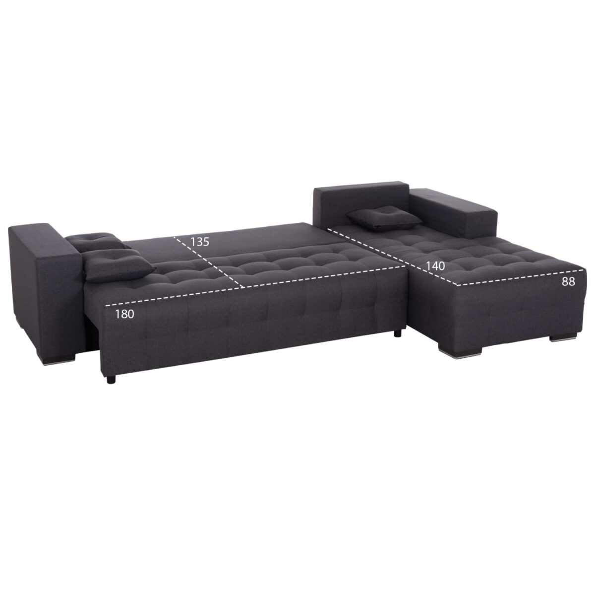 ΓΩΝΙΑΚΟΣ ΚΑΝΑΠΕΣ-ΚΡΕΒΑΤΙ ΜΕ ΑΠΟΘ.ΧΩΡΟ TRENDSTON LH10.3302.01R ΓΚΡΙ ΥΦΑΣΜΑ 298x177x95Υεκ - Image 3