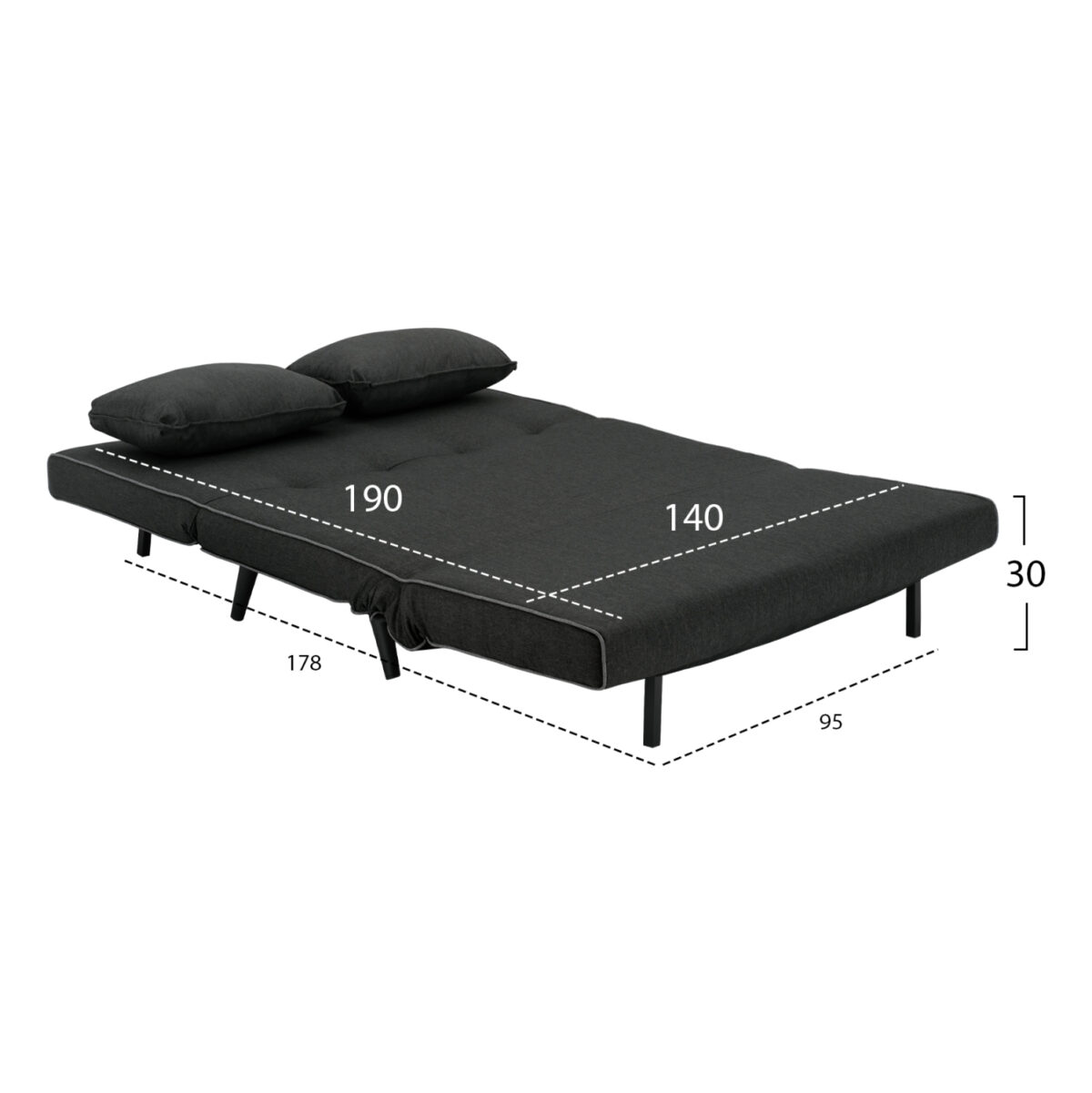 ΚΑΝΑΠΕΣ ΚΡΕΒΑΤΙ 2 ΑΤΟΜΩΝ ASMA LH10.3077.03 ΣΚΟΥΡΟ ΓΚΡΙ ΥΦΑΣΜΑ 140x80x77Yεκ. - Image 3