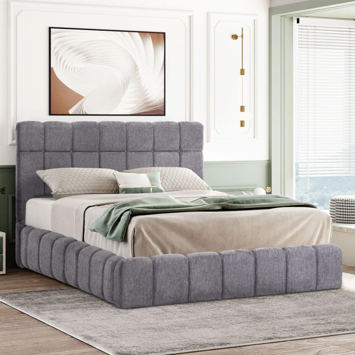 ΚΡΕΒΑΤΙ RAMON ΜΕ ΑΠΟΘ. ΧΩΡΟ LH10.720.22 ΥΦΑΣΜΑ TEDDY ΓΚΡΙ-ΓΙΑ ΣΤΡΩΜΑ 160x200εκ - Image 1