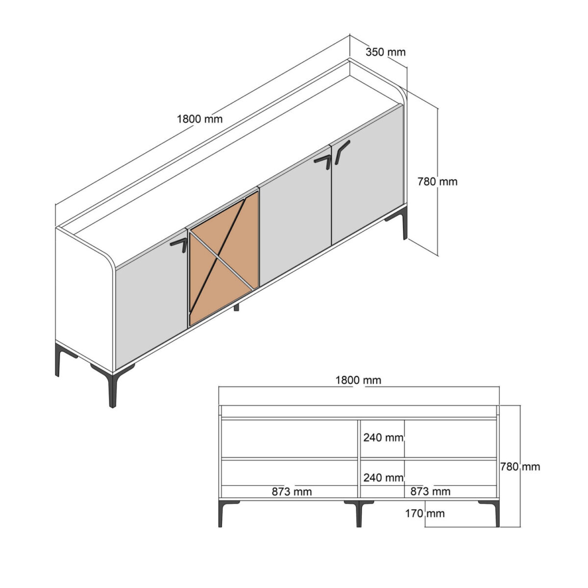 ΜΠΟΥΦΕΣ ΜΕΛΑΜΙΝΗΣ ΚΑΡΥΔΙ ΜΕ ΟΨΗ ΜΑΥΡΟΥ ΜΑΡΜΑΡΟΥ LH10.9433.03  180x35x78Υ εκ. - Image 2