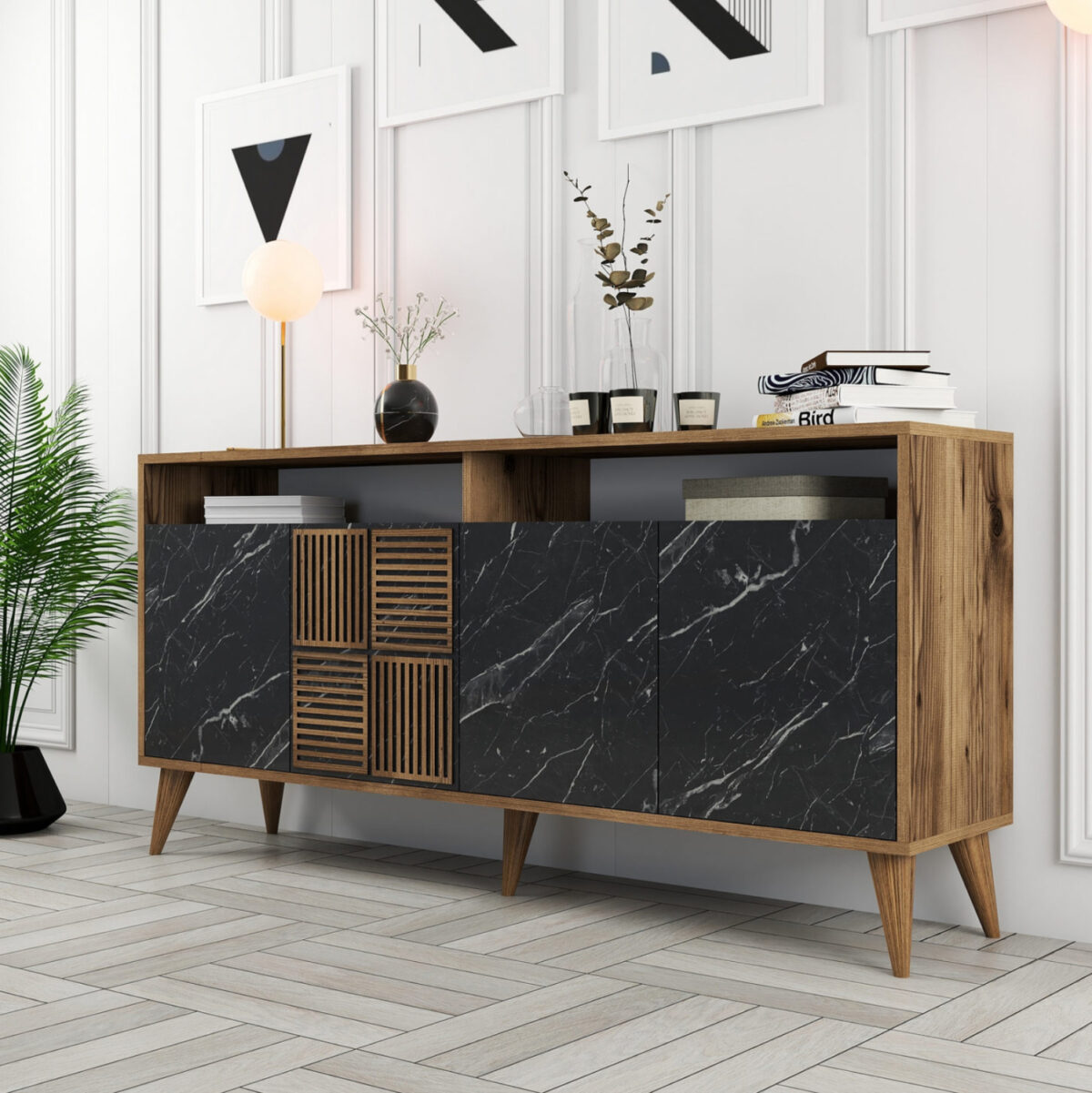 ΜΠΟΥΦΕΣ ΜΕΛΑΜΙΝΗΣ ΚΑΡΥΔΙ ΜΕ ΟΨΗ ΜΑΥΡΟΥ ΜΑΡΜΑΡΟΥ LH10.9506.02  160x35x78Υ εκ. - Image 3