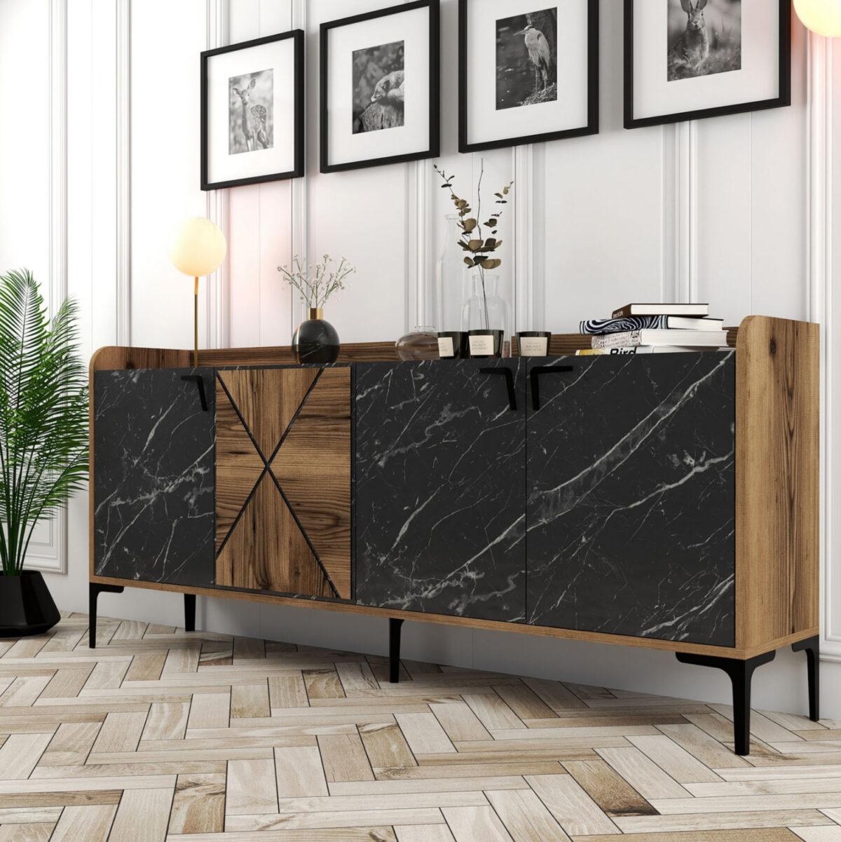 ΜΠΟΥΦΕΣ ΜΕΛΑΜΙΝΗΣ ΚΑΡΥΔΙ ΜΕ ΟΨΗ ΜΑΥΡΟΥ ΜΑΡΜΑΡΟΥ LH10.9433.03  180x35x78Υ εκ. - Image 3