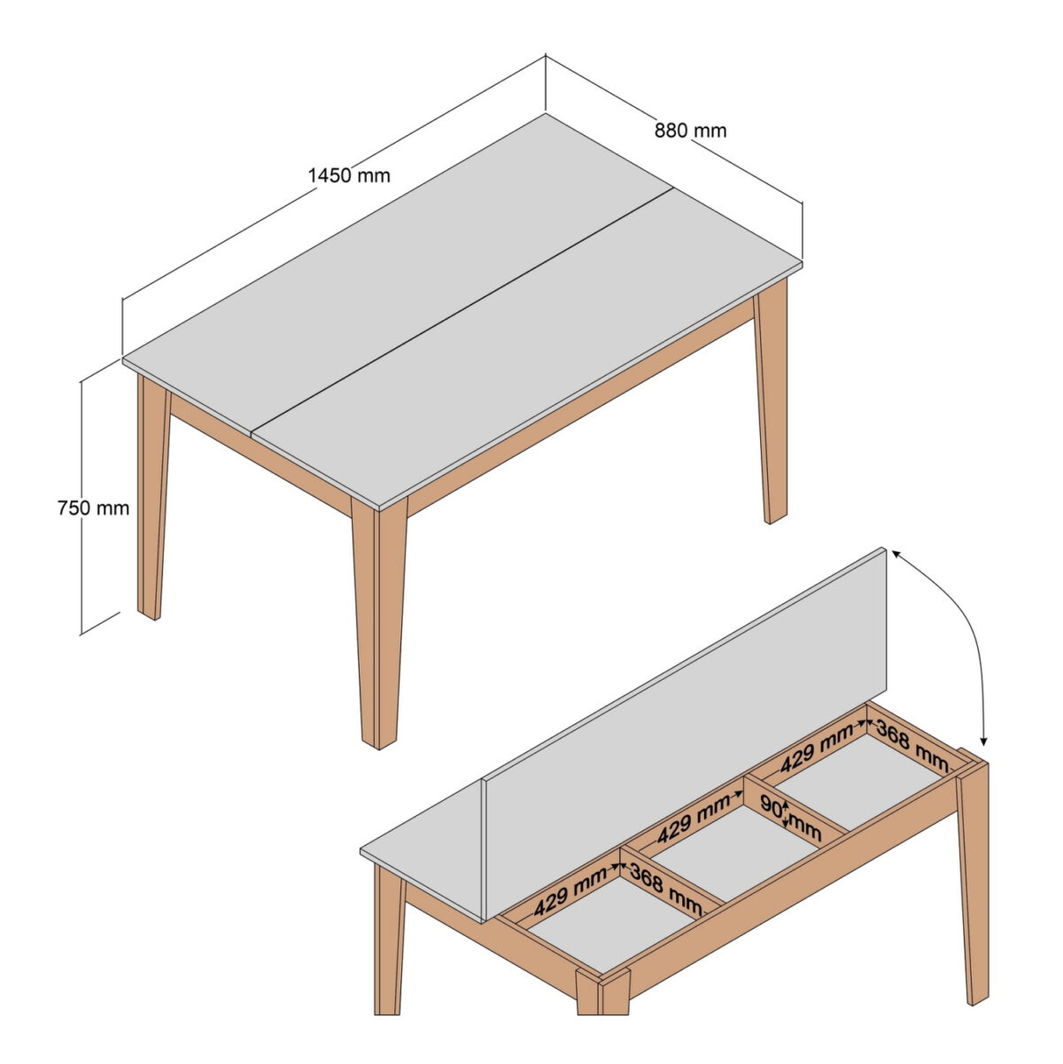 ΤΡΑΠΕΖΙ STANDARD LH10.9507.03 ΜΕΛΑΜΙΝΗ ΚΑΡΥΔΙ-ΛΕΥΚΟ ΜΑΡΜΑΡΟ ΜΕ ΑΠΟΘ.ΧΩΡΟ 145x88x75Yεκ. - Image 2