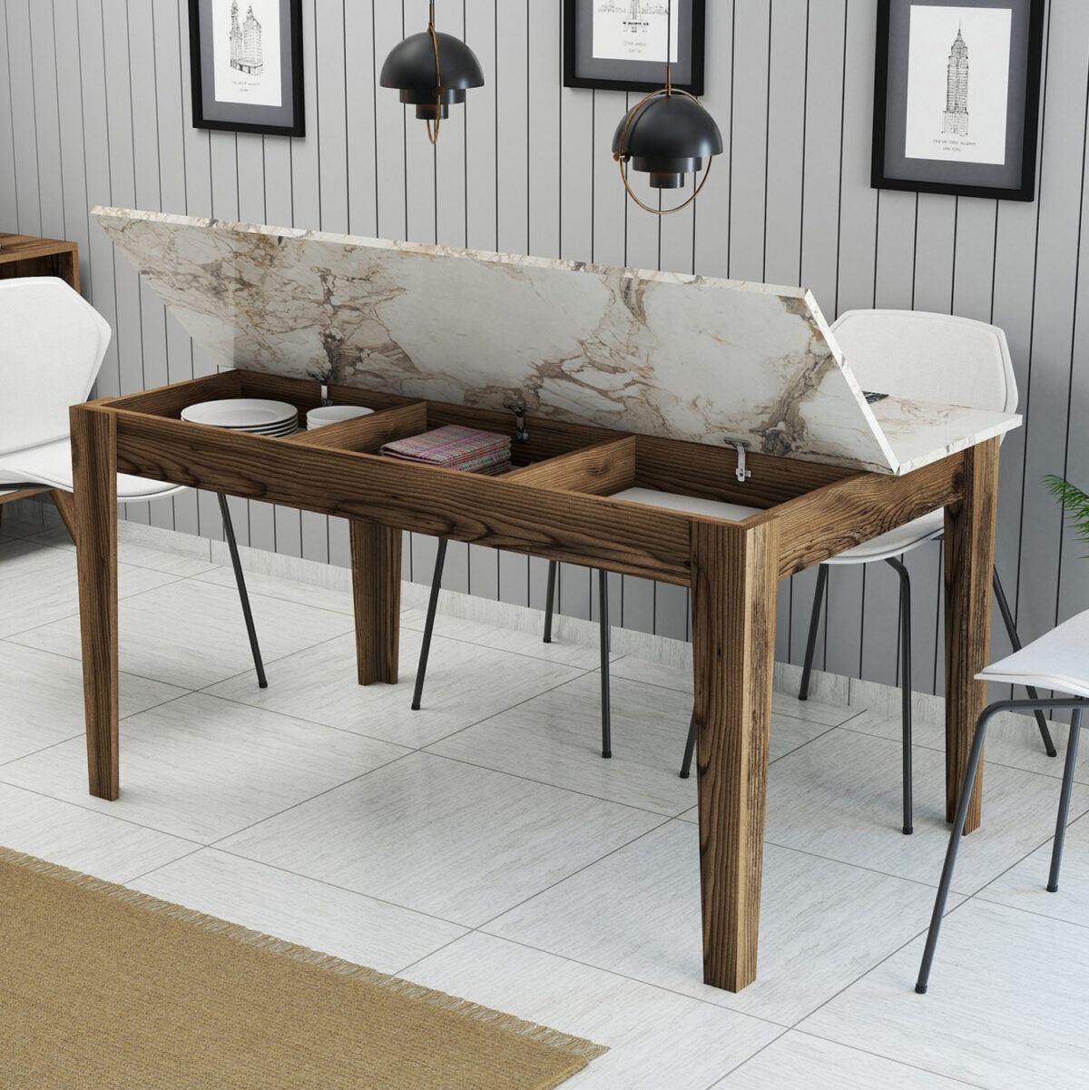 ΤΡΑΠΕΖΙ STANDARD LH10.9507.03 ΜΕΛΑΜΙΝΗ ΚΑΡΥΔΙ-ΛΕΥΚΟ ΜΑΡΜΑΡΟ ΜΕ ΑΠΟΘ.ΧΩΡΟ 145x88x75Yεκ. - Image 5