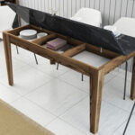 ΤΡΑΠΕΖΙ STANDARD LH10.9507.05 ΜΕΛΑΜΙΝΗ ΚΑΡΥΔΙ-ΜΑΥΡΟ ΜΑΡΜΑΡΟ ΜΕ ΑΠΟΘ.ΧΩΡΟ 145x88x75Yεκ. - Image 5