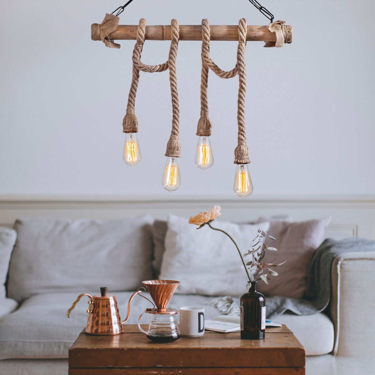 ΦΩΤΙΣΤΙΚΟ ΟΡΟΦΗΣ 4ΦΩΤΟ ΞΥΛΙΝΟ ΜΕ ΣΧΟΙΝΙ LH10.7321 65x8x82 εκ. - Image 2