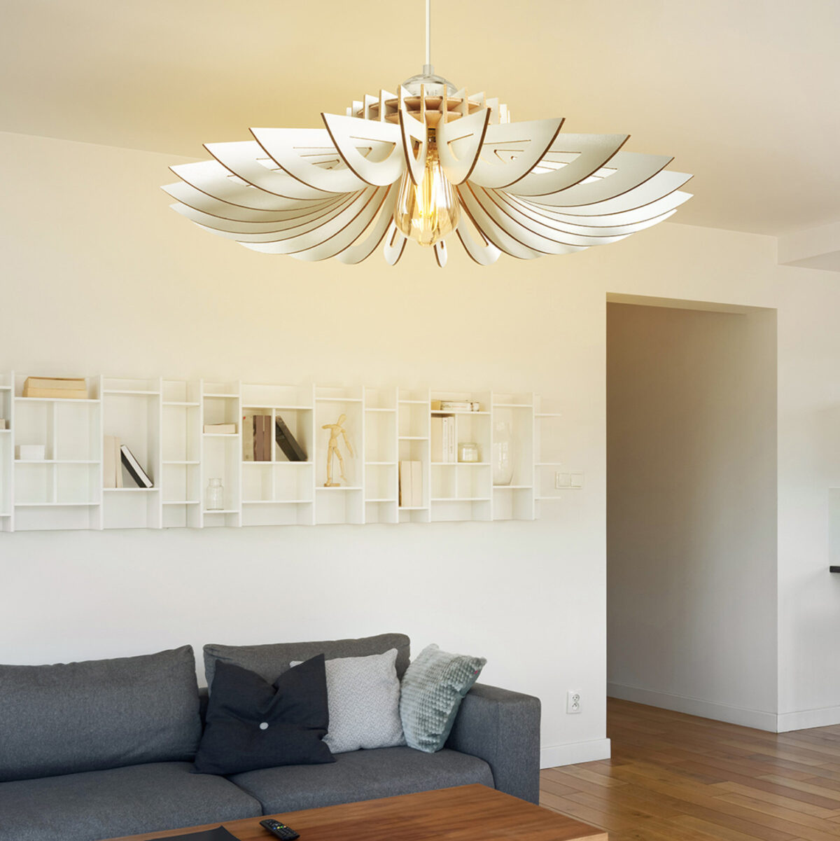 ΦΩΤΙΣΤΙΚΟ ΟΡΟΦΗΣ ΞΥΛΙΝΟ ΚΡΕΜΑΣΤΟ ΛΕΥΚΟ LH10.7348.02 Φ68x50Υ εκ. - Image 2