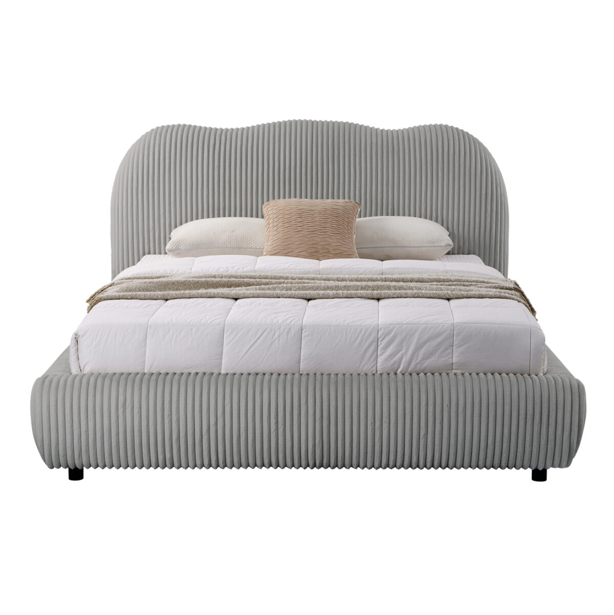 ΚΡΕΒΑΤΙ ΜΕ ΑΠΟΘ.ΧΩΡΟ KALLY LH10.729.01 ΓΚΡΙ FEAUX FUR ΥΦΑΣΜΑ--ΓΙΑ ΣΤΡΩΜΑ 160x200εκ - Image 4