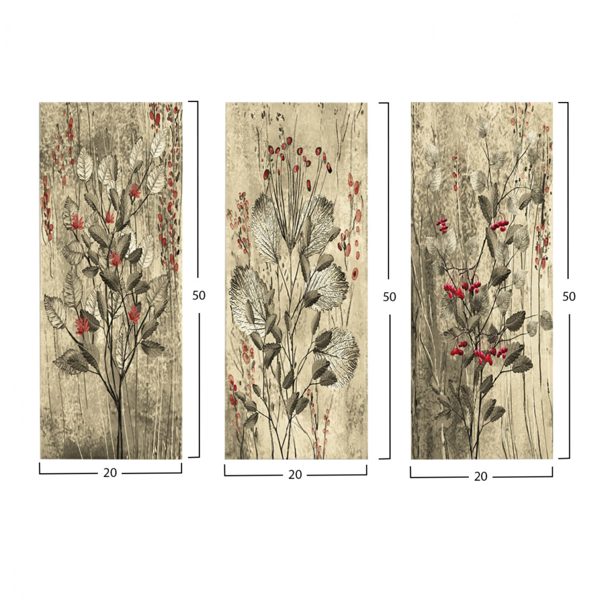 ΠΙΝΑΚΑΣ ΤΡΙΠΤΥΧΟ MDF RED FLOWERS AND BERRIES LH10.7204.01 60x50x0,3 εκ. - Image 2