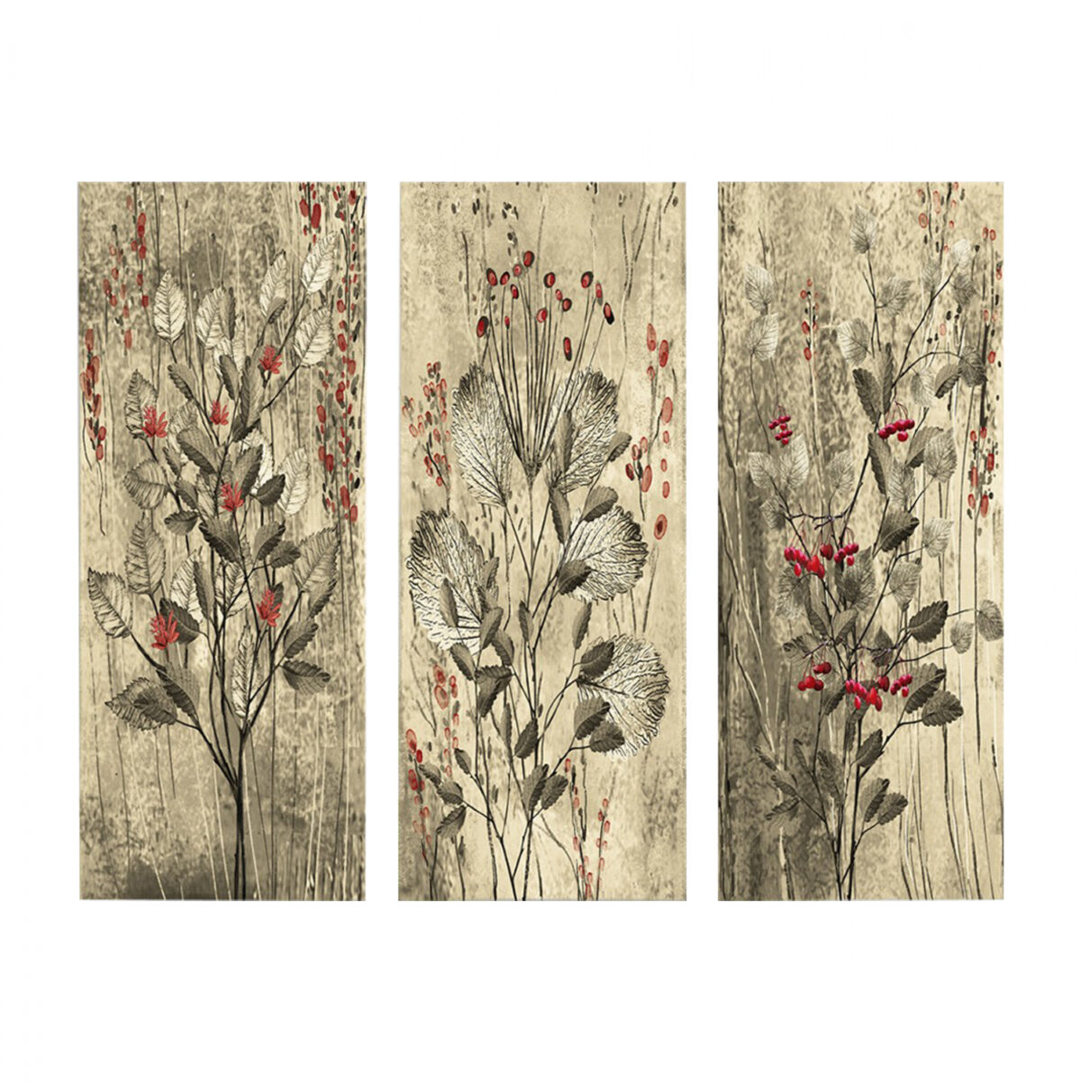 ΠΙΝΑΚΑΣ ΤΡΙΠΤΥΧΟ MDF RED FLOWERS AND BERRIES LH10.7204.01 60x50x0,3 εκ. - Image 1