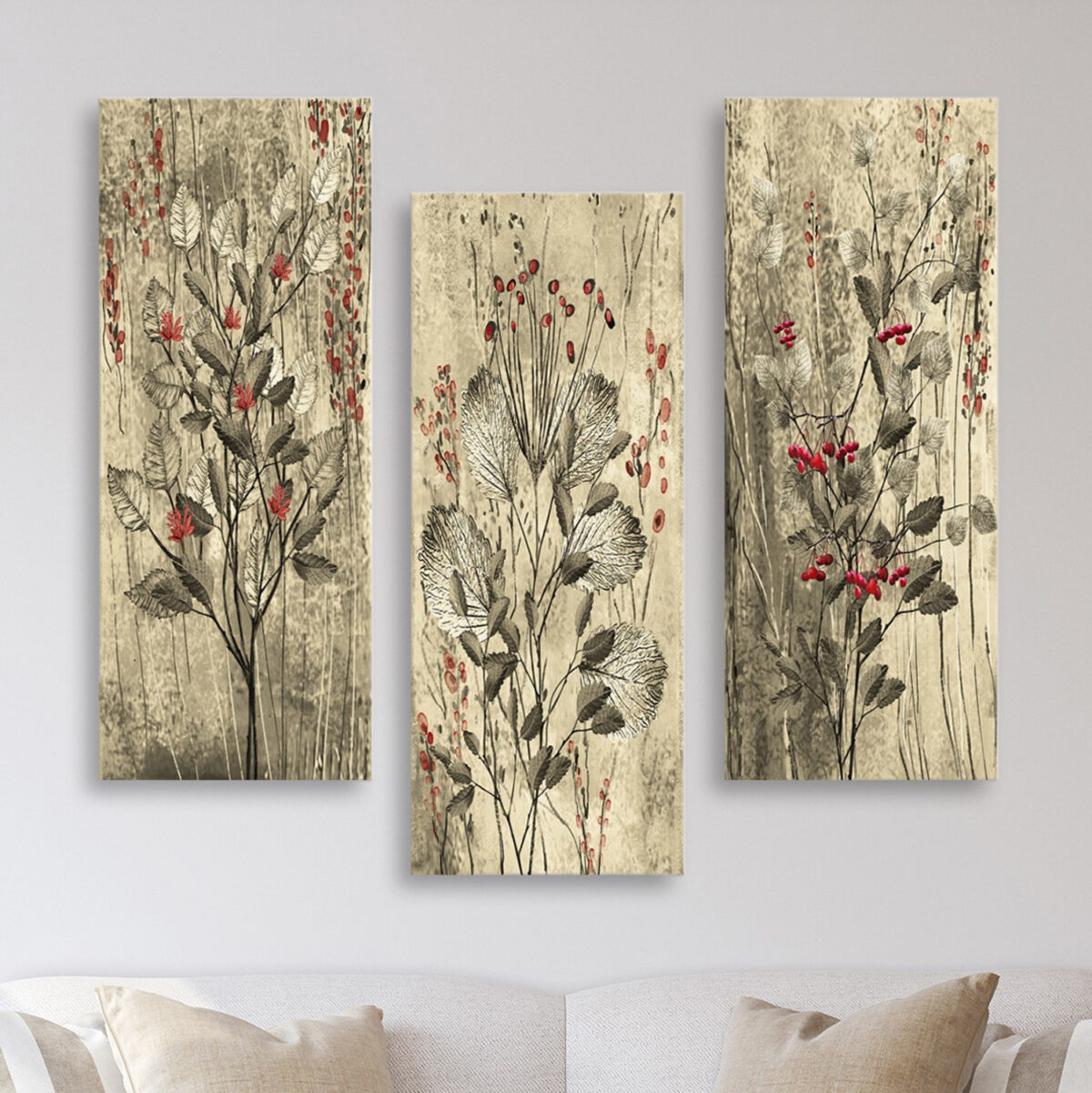 ΠΙΝΑΚΑΣ ΤΡΙΠΤΥΧΟ MDF RED FLOWERS AND BERRIES LH10.7204.01 60x50x0,3 εκ. - Image 3