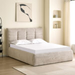 ΚΡΕΒΑΤΙ ΔΙΠΛΟ SANDRA LH10.732.03 ΜΠΕΖ ΥΦΑΣΜΑ & ΑΠΟΘΗΚΕΥΤΙΚΟΣ ΧΩΡΟΣ ΓΙΑ  ΣΤΡΩΜΑ 160x200εκ