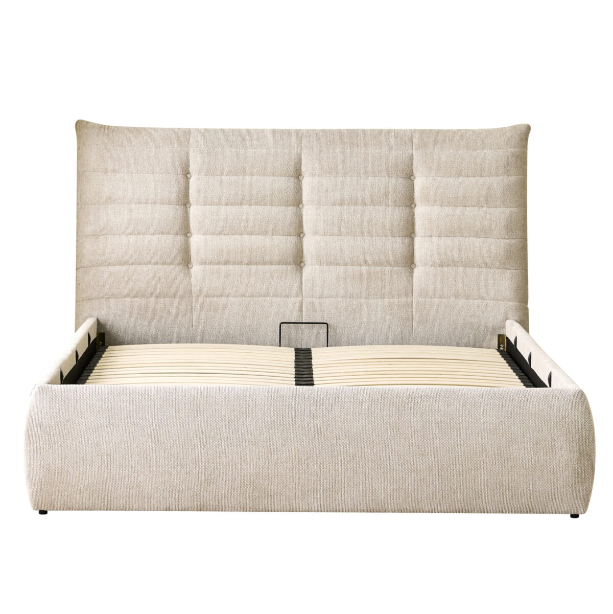 ΚΡΕΒΑΤΙ ΔΙΠΛΟ SANDRA LH10.732.03 ΜΠΕΖ ΥΦΑΣΜΑ & ΑΠΟΘΗΚΕΥΤΙΚΟΣ ΧΩΡΟΣ ΓΙΑ  ΣΤΡΩΜΑ 160x200εκ - Image 4