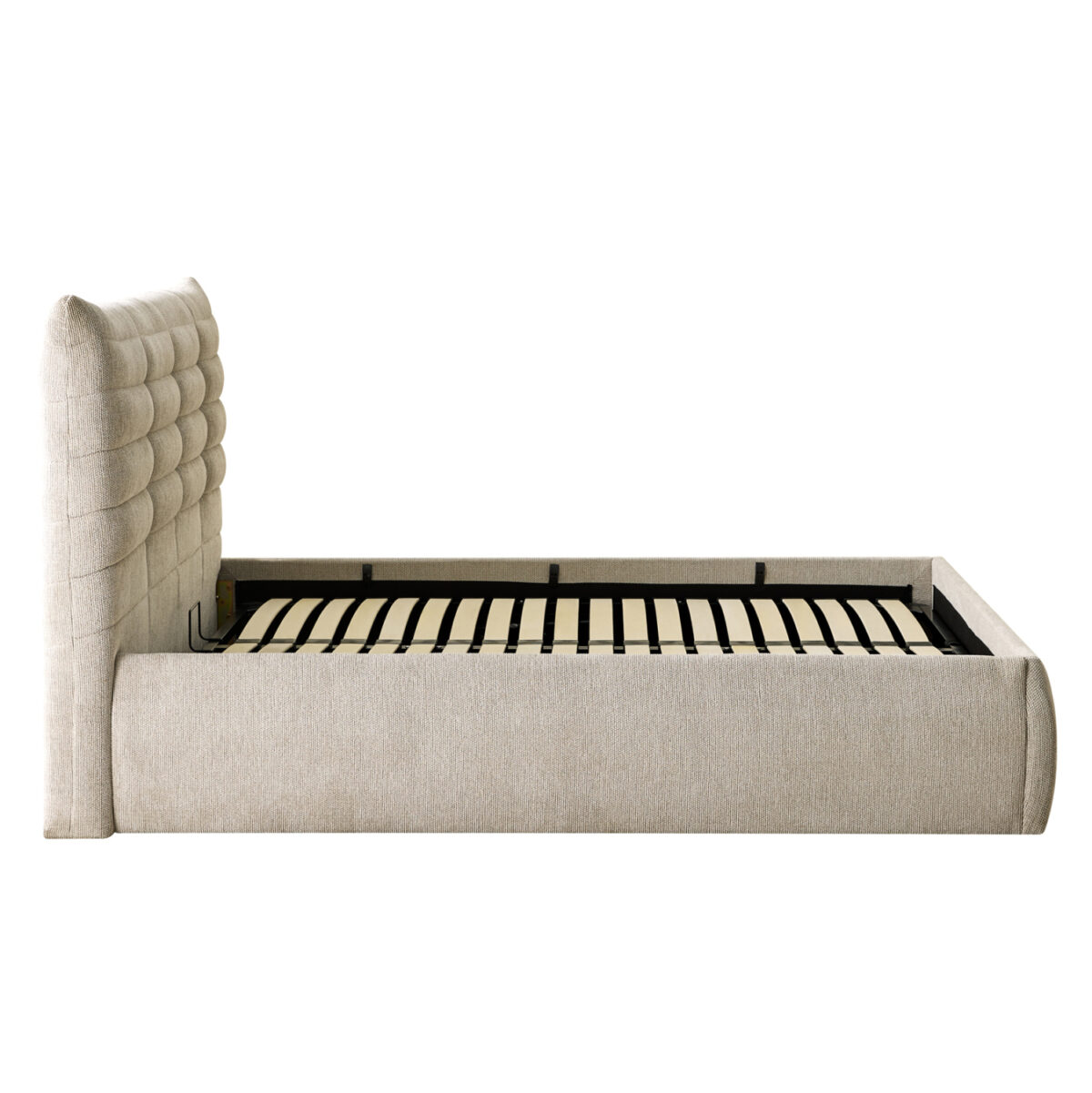 ΚΡΕΒΑΤΙ ΔΙΠΛΟ SANDRA LH10.732.03 ΜΠΕΖ ΥΦΑΣΜΑ & ΑΠΟΘΗΚΕΥΤΙΚΟΣ ΧΩΡΟΣ ΓΙΑ  ΣΤΡΩΜΑ 160x200εκ - Image 5