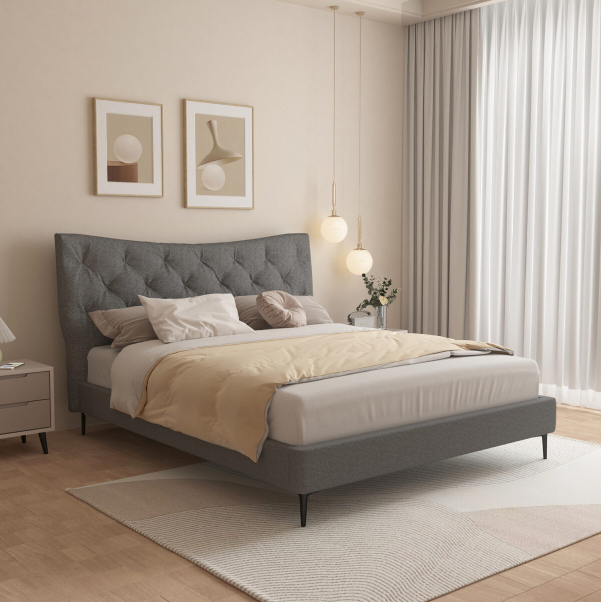 ΚΡΕΒΑΤΙ ΔΙΠΛΟ JILL LH10.737.01 ΥΦΑΣΜΑ ΣΕ ΓΚΡΙ--ΓΙΑ ΣΤΡΩΜΑ 160x200εκ. - Image 1