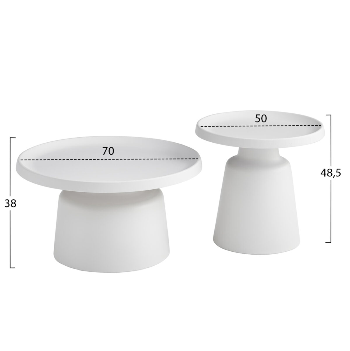 ΣΕΤ 2 ΤΡΑΠΕΖΙΑ ΣΑΛΟΝΙΟΥ RINKON2 LH10.18304.01 ΜΕΤΑΛΛΟ ΣΕ ΛΕΥΚΟ Φ49εκ & Φ69εκ - Image 2