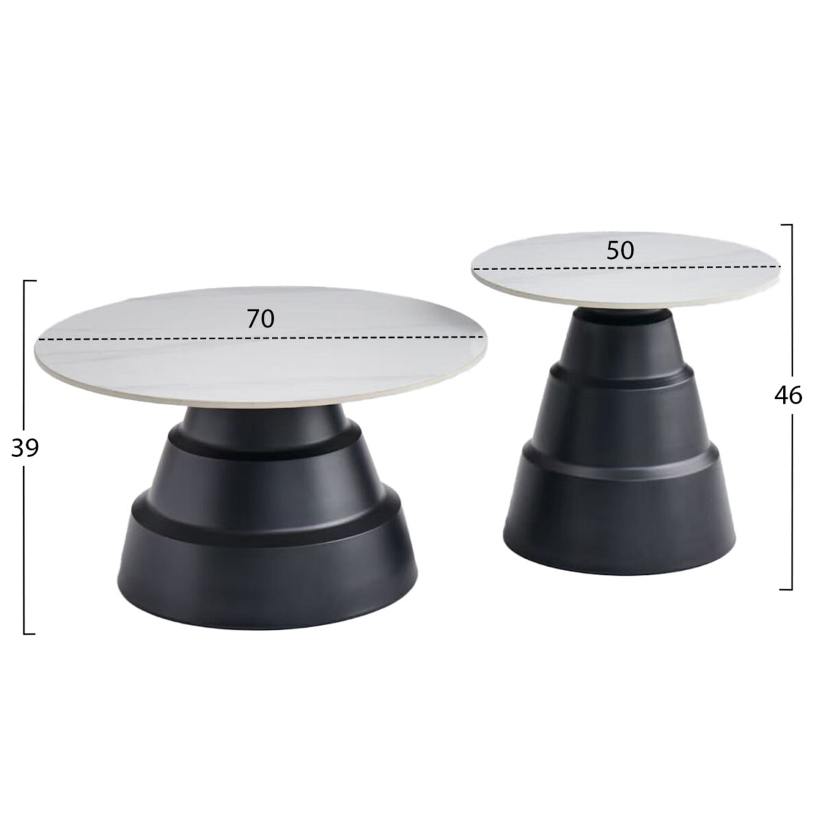 ΣΕΤ 2 ΤΡΑΠΕΖΙΑ ΣΑΛΟΝΙΟΥ LIDOX LH10.18306.02 SINTERED STONE TOP- SNOW WHITE ΧΡΩΜΑ Φ50 & Φ70 - Image 2