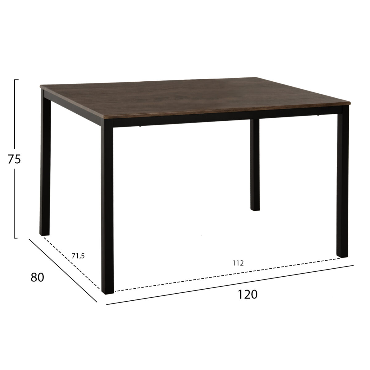 ΤΡΑΠΕΖΙ ΤΡΑΠΕΖΑΡΙΑΣ GOOSE LH10.9532 MDF ΚΑΡΥΔΙ-ΜΑΥΡΟ ΜΕΤΑΛΛΟ 120X80Χ75Yεκ. - Image 2