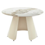 ΤΡΑΠΕΖΙ ΤΡΑΠΕΖΑΡΙΑΣ ΣΤΡΟΓΓΥΛΟ SEDAR LH10.18326 ΚΕΡΑΜΙΚΟ TOP--ΚΡΕΜ ΜΕΤΑΛ.ΠΟΔΙΑ Φ120x78Υ - Image 2