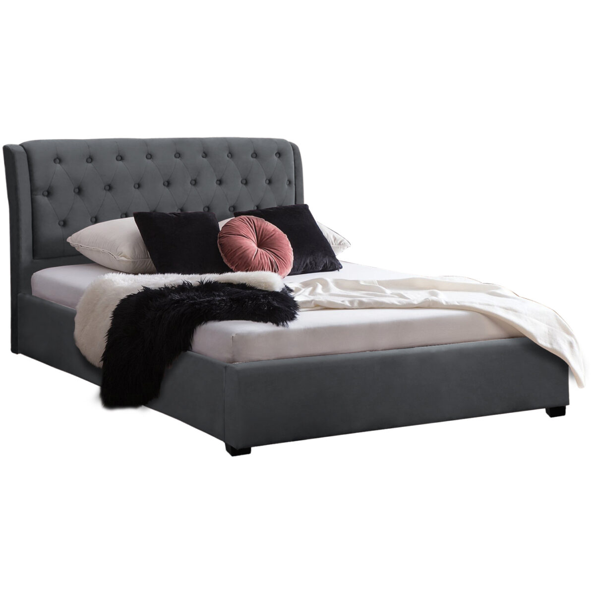 ΚΡΕΒΑΤΙ ODALYS 150X200 ΒΕΛΟΥΔΟ ΥΦΑΣΜΑ ΓΚΡΙ LH10.549.11 164x223x100 εκ. - Image 2