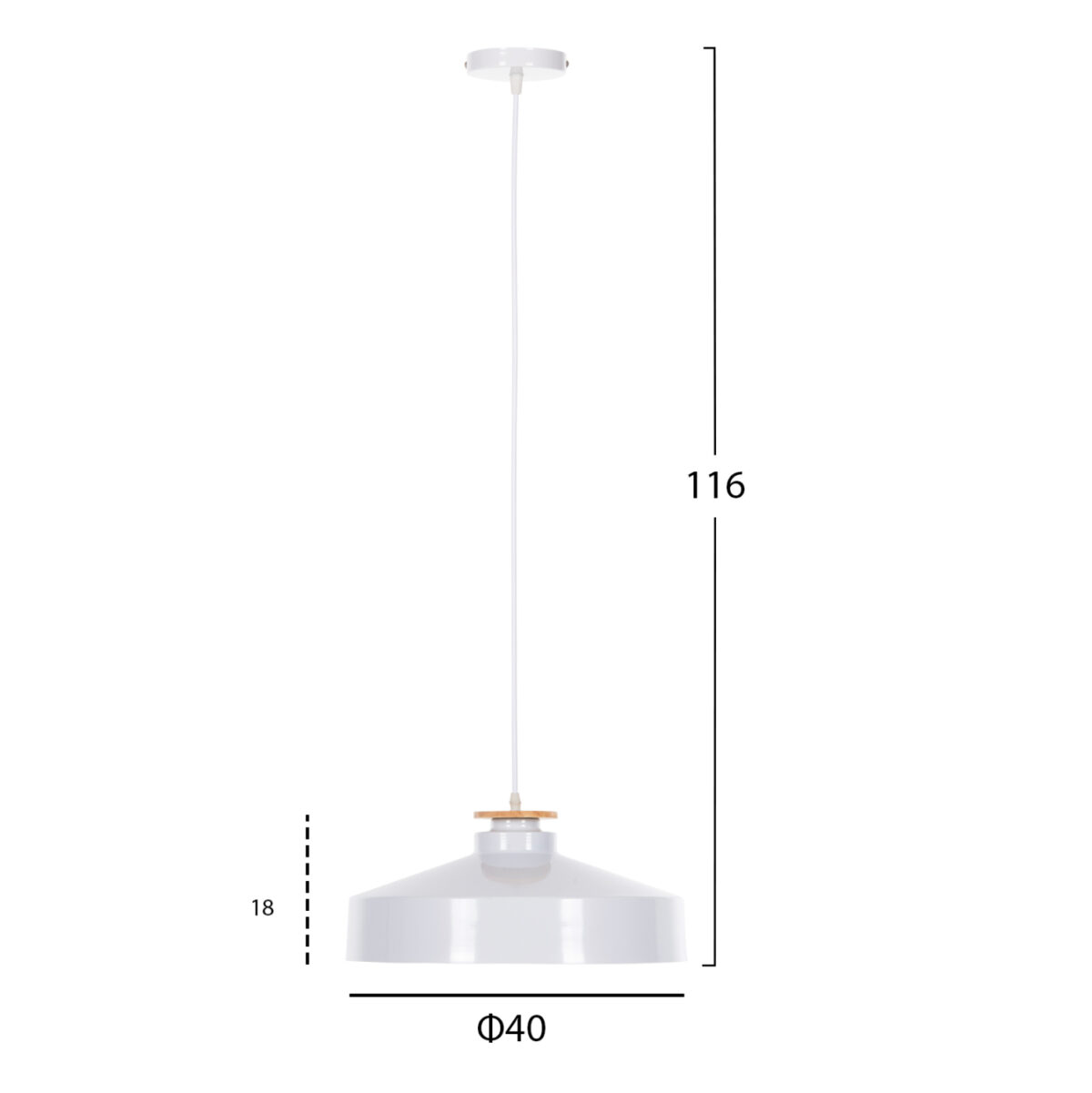 ΦΩΤΙΣΤΙΚΟ ΟΡΟΦΗΣ ΚΡΕΜΑΣΤΟ LH10.4159.02 ΛΕΥΚΟ ΜΕΤΑΛΛΙΚΟ ΚΑΠΕΛΟ Φ40x116Υεκ - Image 2