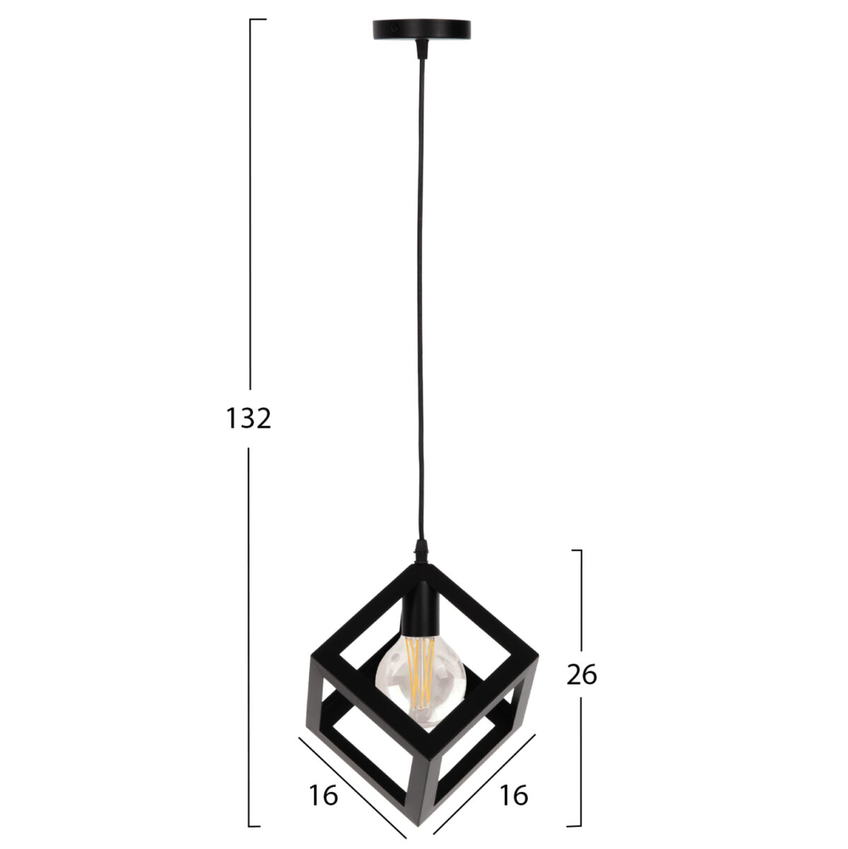 ΦΩΤΙΣΤΙΚΟ ΟΡΟΦΗΣ ΚΡΕΜΑΣΤΟ LH10.4192 ΜΑΥΡΟΣ ΜΕΤΑΛΛΙΚΟΣ ΚΥΒΟΣ 16x16x132Υεκ. - Image 2