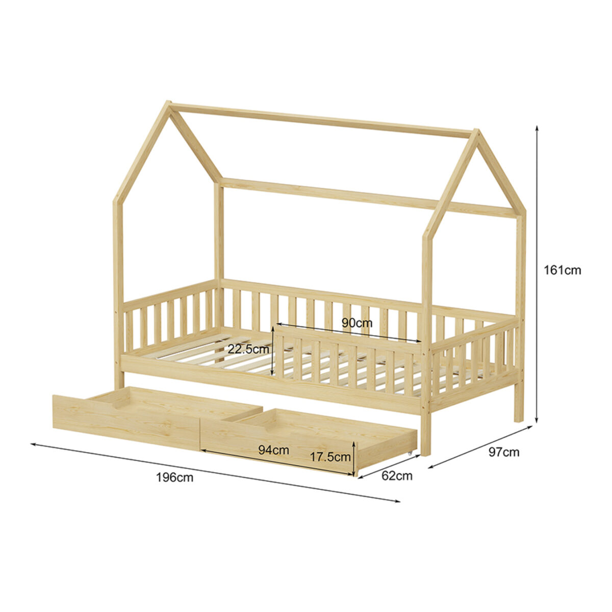 ΚΡΕΒΑΤΙ ΠΑΙΔΙΚΟ ΜΕ ΣΥΡΤΑΡΙΑ PHYLLIS LH10.724.01 τ.MONTESSORI ΦΥΣΙΚΟ 196x97x161Υεκ. - Image 5