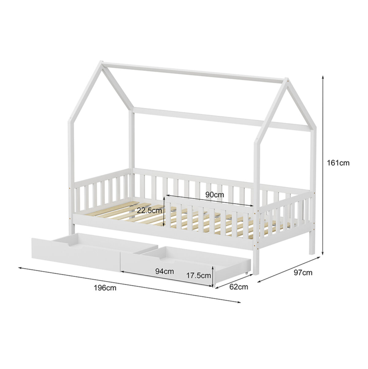 ΚΡΕΒΑΤΙ ΠΑΙΔΙΚΟ ΜΕ ΣΥΡΤΑΡΙΑ PHYLLIS LH10.724.03 τ.MONTESSORI ΛΕΥΚΟ 196x97x161Υεκ. - Image 4