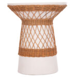 ΒΟΗΘΗΤΙΚΟ ΤΡΑΠΕΖΙ ΣΤΡΟΓΓΥΛΟ DELIA LH10.18167.02 FIBER CEMENT ΛΕΥΚΟ & RATTAN Φ40x45Υεκ - Image 3