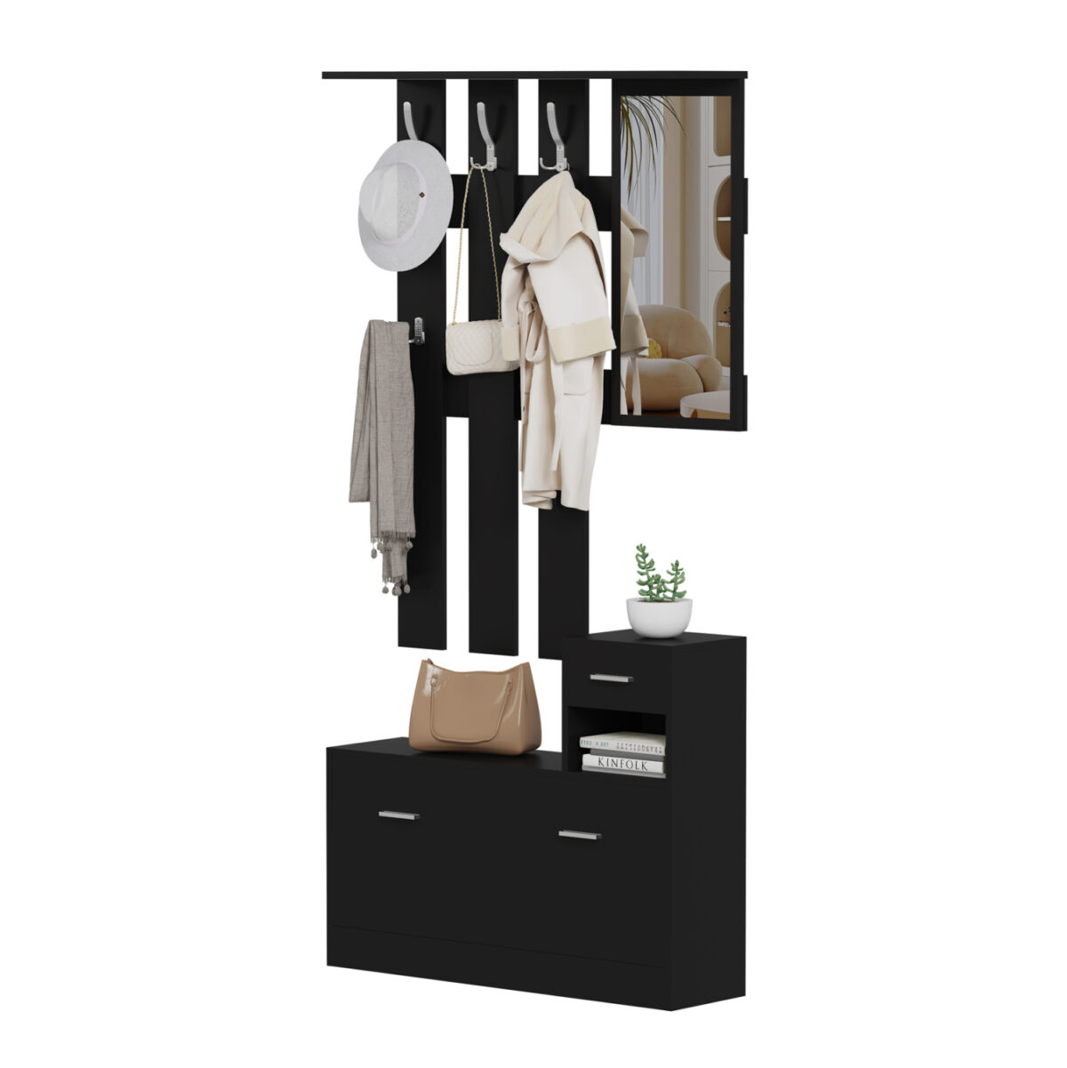 ΕΠΙΠΛΟ ΕΙΣΟΔΟΥ ΜΕ ΚΑΘΡΕΦΤΗ GORN LH10.2473.02 ΜΕΛΑΜΙΝΗ ΣΕ WENGE 90x24x190Υεκ - Image 4