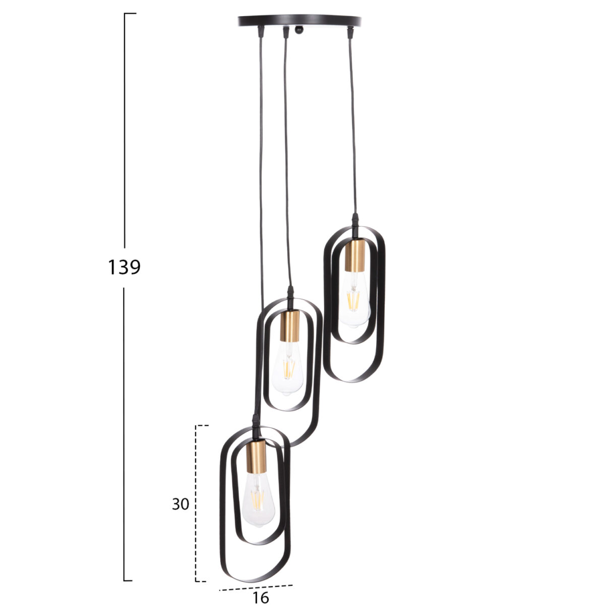 ΦΩΤΙΣΤΙΚΟ ΟΡΟΦΗΣ ΚΡΕΜΑΣΤΟ BIUT LH10.7528.11 ΜΑΥΡΟ ΜΕΤΑΛΛΟ-ΧΡΥΣΟ ΝΤΟΥΙ Φ23x139Υεκ. - Image 2