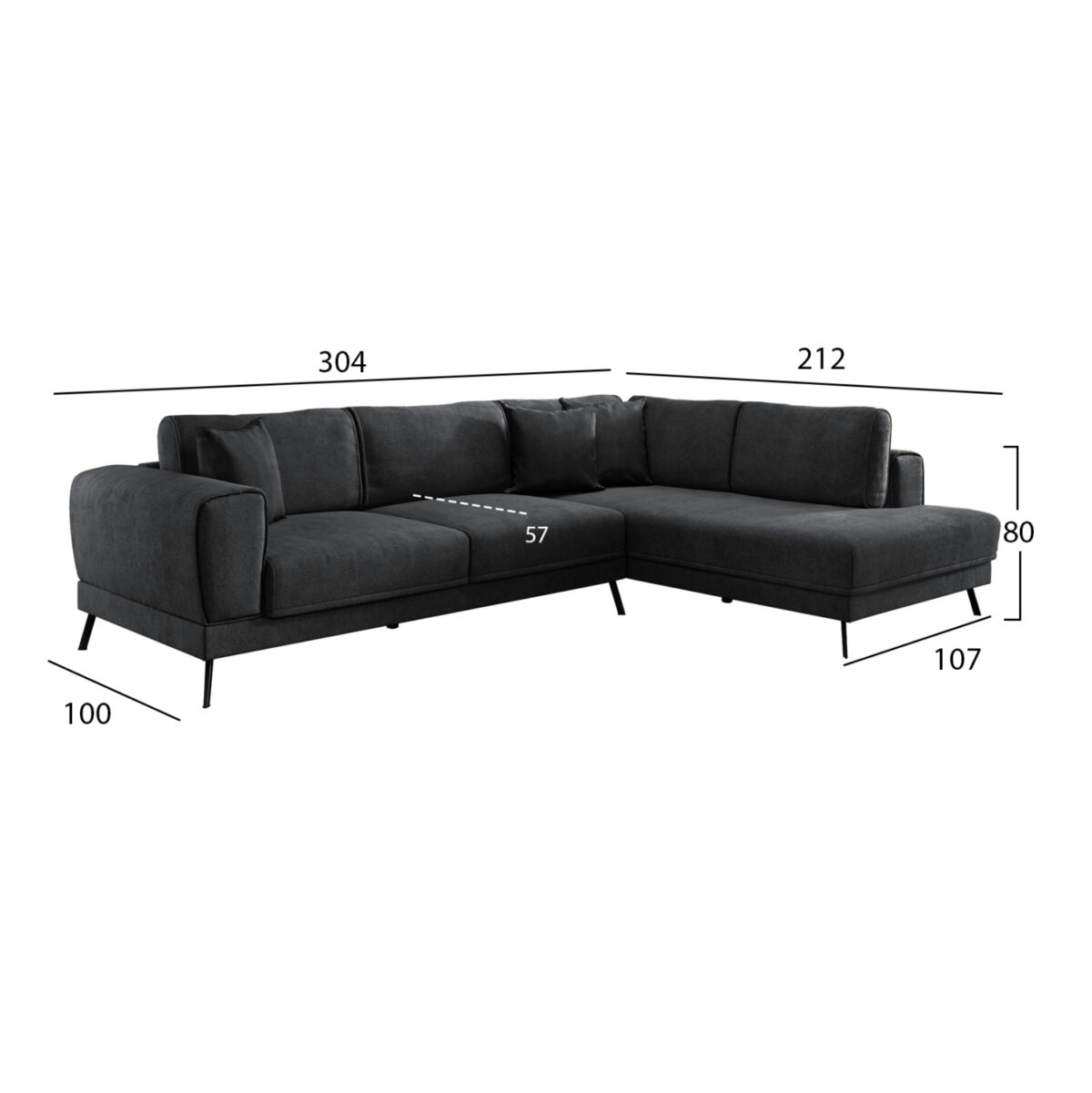 ΚΑΝΑΠΕΣ ΚΡΕΒΑΤΙ ΔΕΞΙΑ ΓΩΝΙΑ ZENORA LH10.3337.01R ΣΚΟΥΡΟ ΓΚΡΙ ΥΦΑΣΜΑ 303x214x80Υεκ - Image 2