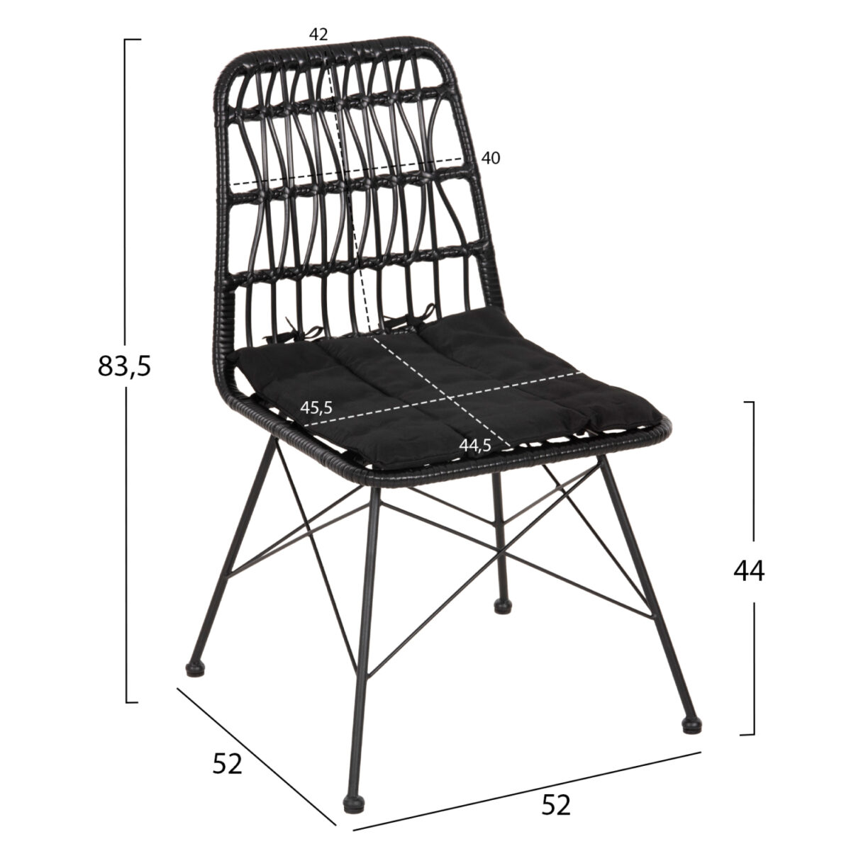 ΚΑΡΕΚΛΑ ΕΞ.ΧΩΡΟΥ ALLEGRA LH10.5453.12 ΜΕΤΑΛΛΟ-ΜΑΞΙΛΑΡΙ-WICKER ΜΑΥΡΟ 52x52x83,5Yεκ. - Image 2