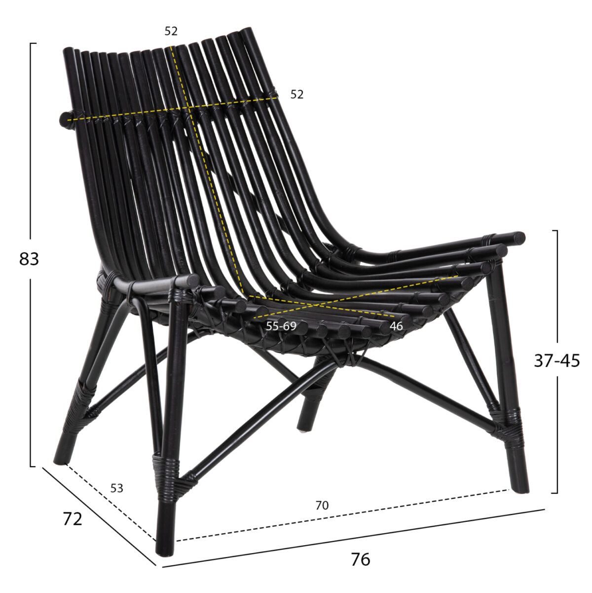 ΚΑΡΕΚΛΑ ΕΞΩΤ.ΧΩΡΟΥ CELLION LH10.9812.02 ΡΑΒΔΟΙ RATTAN ΣΕ ΜΑΥΡΟ ΧΡΩΜΑ 76x72x83Υεκ. - Image 2