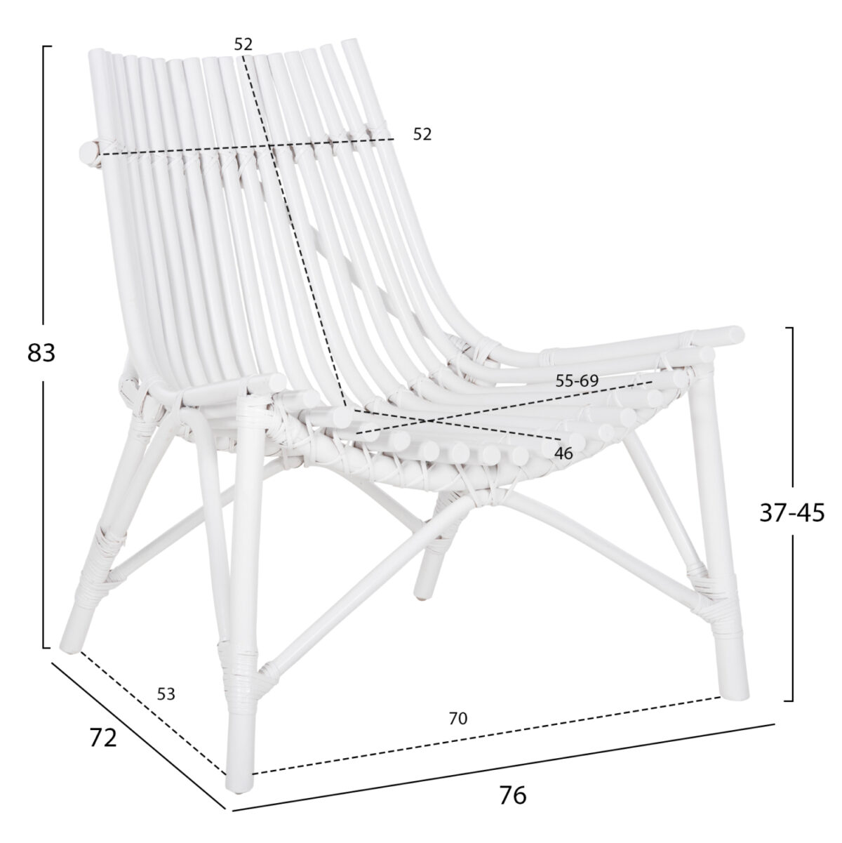 ΚΑΡΕΚΛΑ ΕΞΩΤ.ΧΩΡΟΥ CELLION LH10.9812.03 ΡΑΒΔΟΙ RATTAN ΣΕ ΛΕΥΚΟ ΧΡΩΜΑ 76x72x83Υεκ. - Image 2