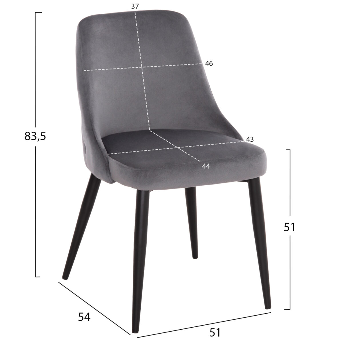 ΚΑΡΕΚΛΑ SERENITY LH10.8527.11 ΒΕΛΟΥΔΟ ΓΚΡΙ ΜΕ ΜΑΥΡΑ ΜΕΤΑΛΛΙΚΑ ΠΟΔΙΑ 51x54x83,5Υεκ. - Image 2